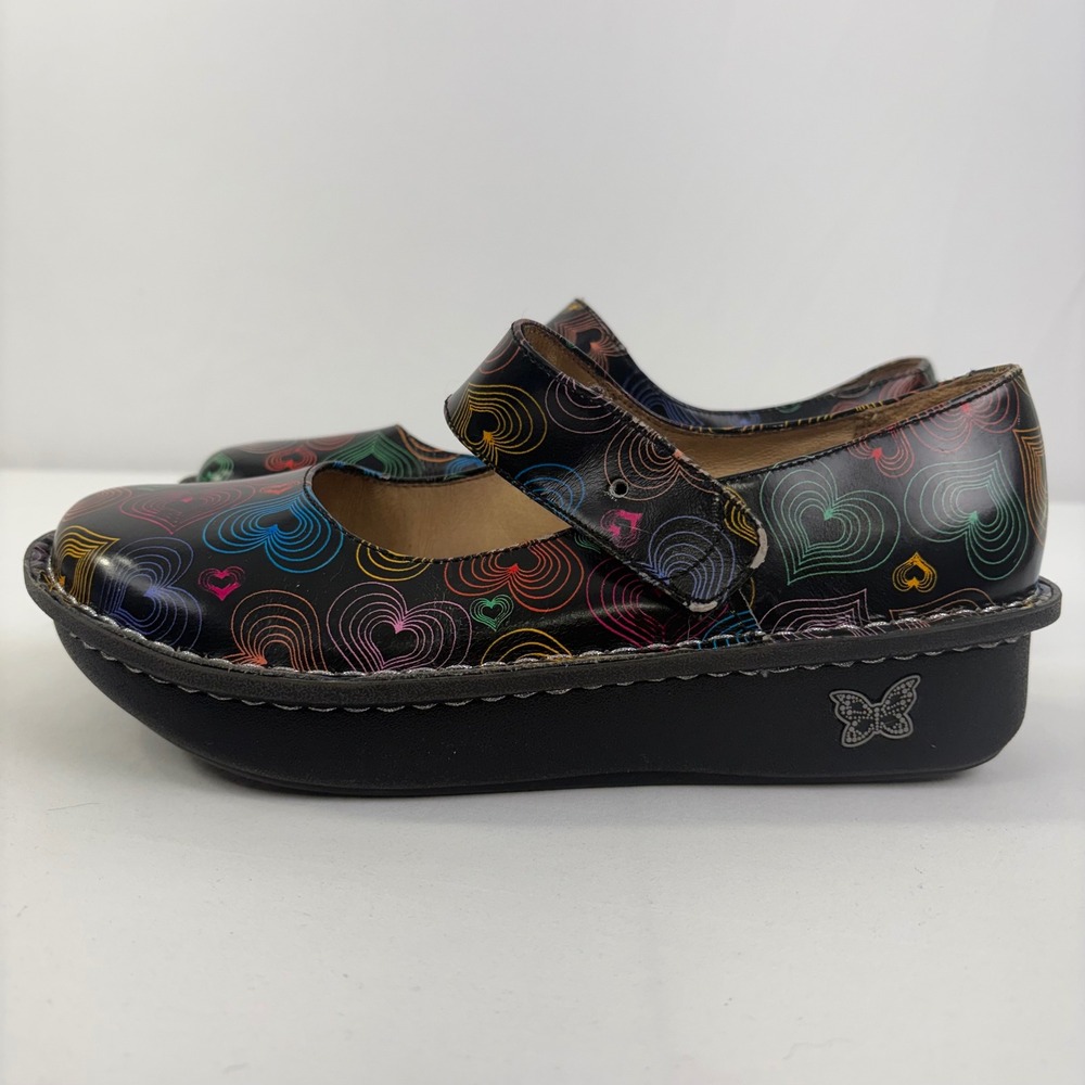 Alegria Paloma Mary Jane Black Rainbow Heart Leather Shoes PAL-379 Size 38
